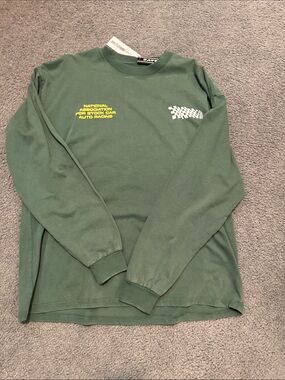 Tilly's Olive Green Long Sleeve Racing Graphic Tee with Yellow Logo